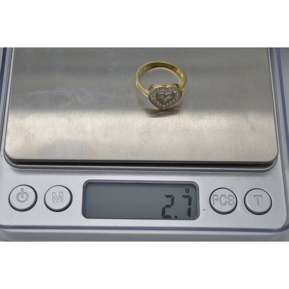 Real 10K Solid Yellow Gold Shiny Double Heart CZ Ring 2.7gr All Sizes - Picture 5 of 6